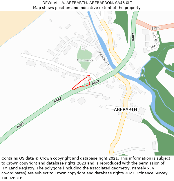 DEWI VILLA, ABERARTH, ABERAERON, SA46 0LT: Location map and indicative extent of plot