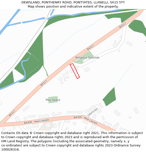 DEWSLAND, PONTHENRY ROAD, PONTYATES, LLANELLI, SA15 5TY: Location map and indicative extent of plot