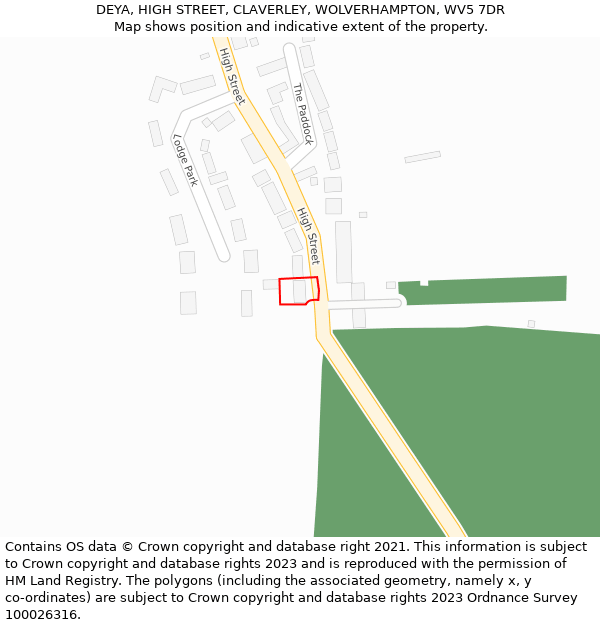 DEYA, HIGH STREET, CLAVERLEY, WOLVERHAMPTON, WV5 7DR: Location map and indicative extent of plot