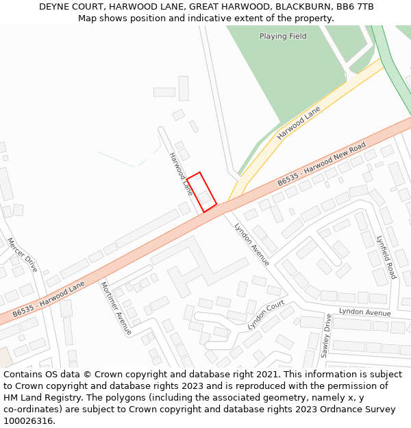 DEYNE COURT, HARWOOD LANE, GREAT HARWOOD, BLACKBURN, BB6 7TB: Location map and indicative extent of plot