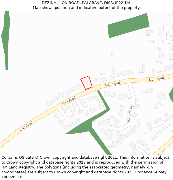 DEZINA, LION ROAD, PALGRAVE, DISS, IP22 1AL: Location map and indicative extent of plot