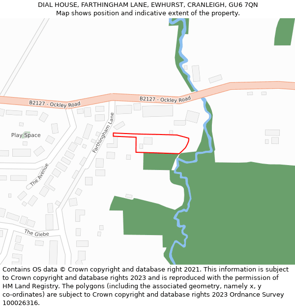 DIAL HOUSE, FARTHINGHAM LANE, EWHURST, CRANLEIGH, GU6 7QN: Location map and indicative extent of plot
