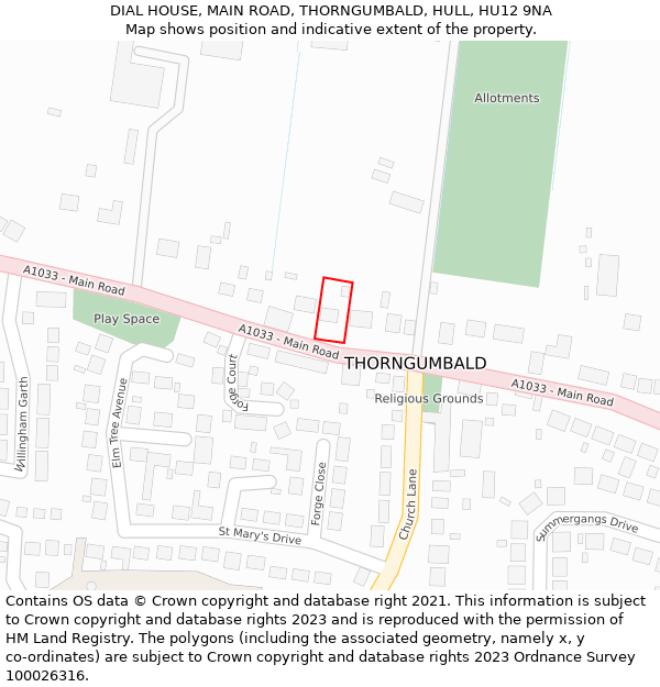 DIAL HOUSE, MAIN ROAD, THORNGUMBALD, HULL, HU12 9NA: Location map and indicative extent of plot