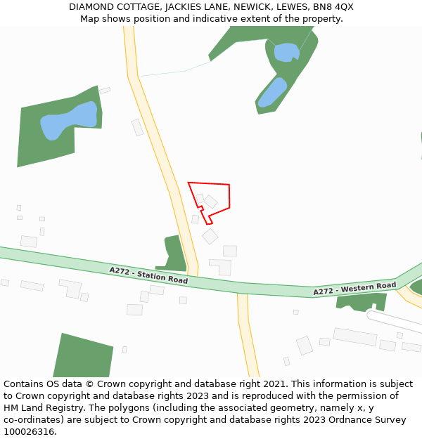 DIAMOND COTTAGE, JACKIES LANE, NEWICK, LEWES, BN8 4QX: Location map and indicative extent of plot