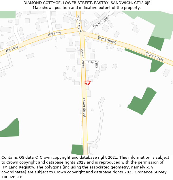 DIAMOND COTTAGE, LOWER STREET, EASTRY, SANDWICH, CT13 0JF: Location map and indicative extent of plot
