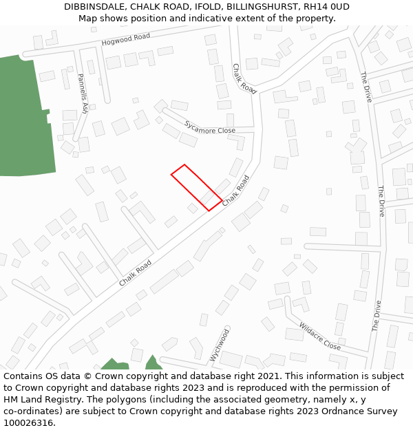 DIBBINSDALE, CHALK ROAD, IFOLD, BILLINGSHURST, RH14 0UD: Location map and indicative extent of plot