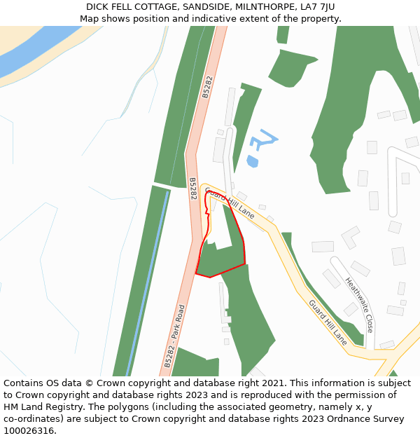 DICK FELL COTTAGE, SANDSIDE, MILNTHORPE, LA7 7JU: Location map and indicative extent of plot