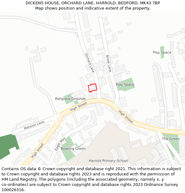 DICKENS HOUSE, ORCHARD LANE, HARROLD, BEDFORD, MK43 7BP: Location map and indicative extent of plot