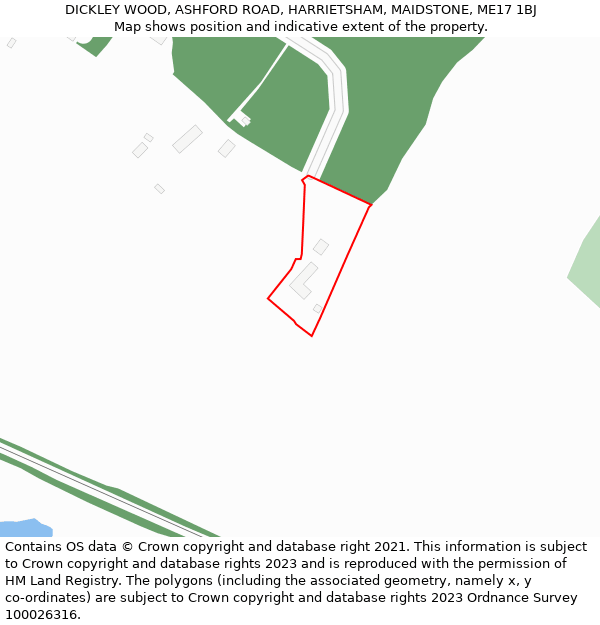 DICKLEY WOOD, ASHFORD ROAD, HARRIETSHAM, MAIDSTONE, ME17 1BJ: Location map and indicative extent of plot