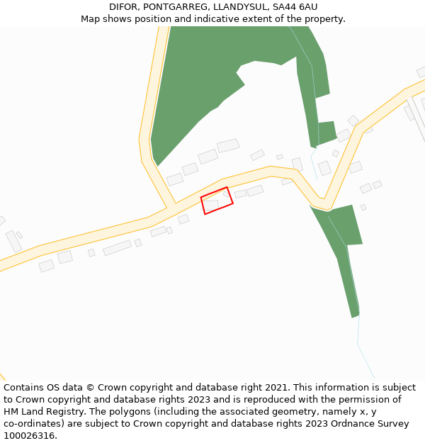 DIFOR, PONTGARREG, LLANDYSUL, SA44 6AU: Location map and indicative extent of plot