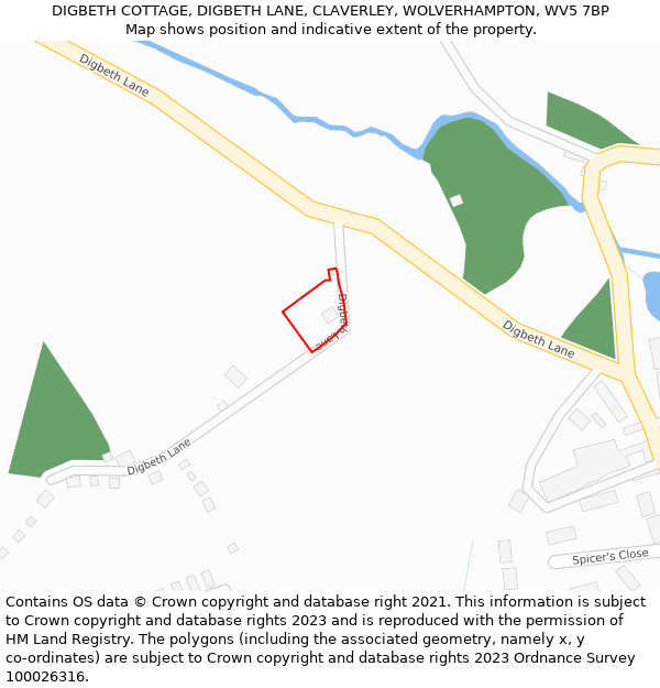 DIGBETH COTTAGE, DIGBETH LANE, CLAVERLEY, WOLVERHAMPTON, WV5 7BP: Location map and indicative extent of plot