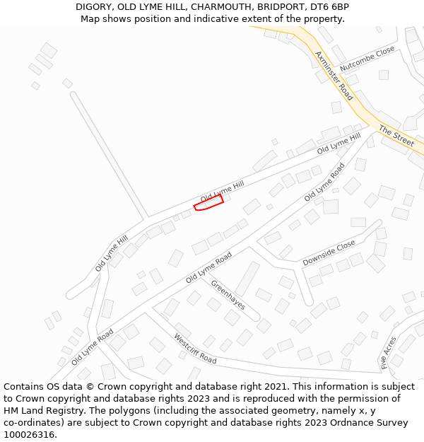 DIGORY, OLD LYME HILL, CHARMOUTH, BRIDPORT, DT6 6BP: Location map and indicative extent of plot