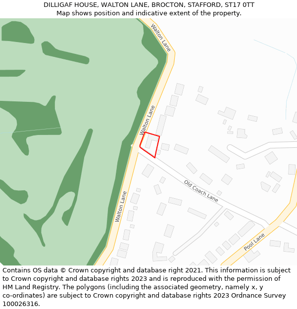 DILLIGAF HOUSE, WALTON LANE, BROCTON, STAFFORD, ST17 0TT: Location map and indicative extent of plot