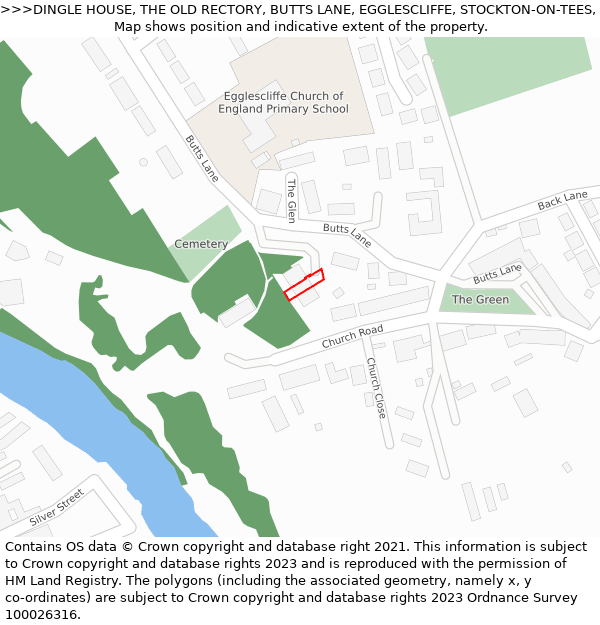 DINGLE HOUSE, THE OLD RECTORY, BUTTS LANE, EGGLESCLIFFE, STOCKTON-ON-TEES, TS16 9BU: Location map and indicative extent of plot