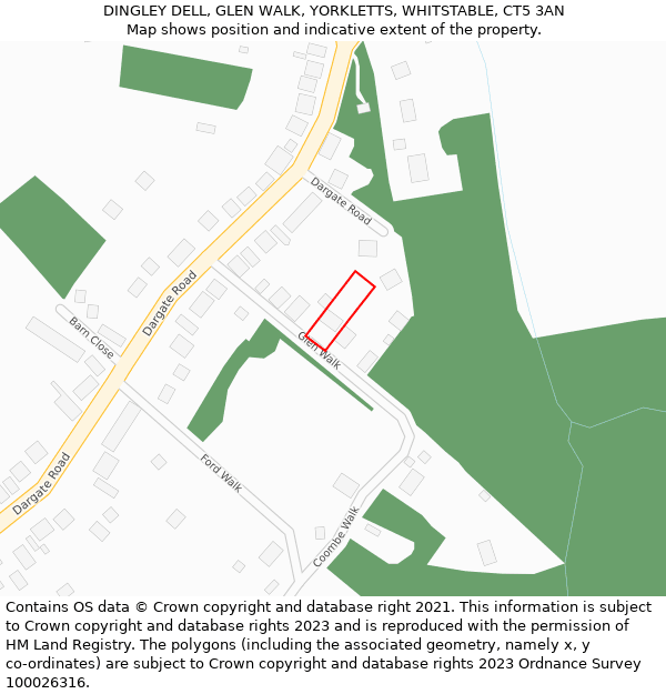 DINGLEY DELL, GLEN WALK, YORKLETTS, WHITSTABLE, CT5 3AN: Location map and indicative extent of plot