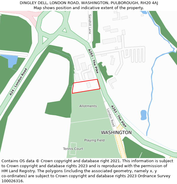 DINGLEY DELL, LONDON ROAD, WASHINGTON, PULBOROUGH, RH20 4AJ: Location map and indicative extent of plot