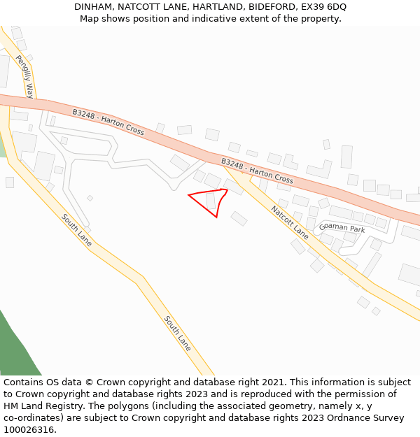 DINHAM, NATCOTT LANE, HARTLAND, BIDEFORD, EX39 6DQ: Location map and indicative extent of plot