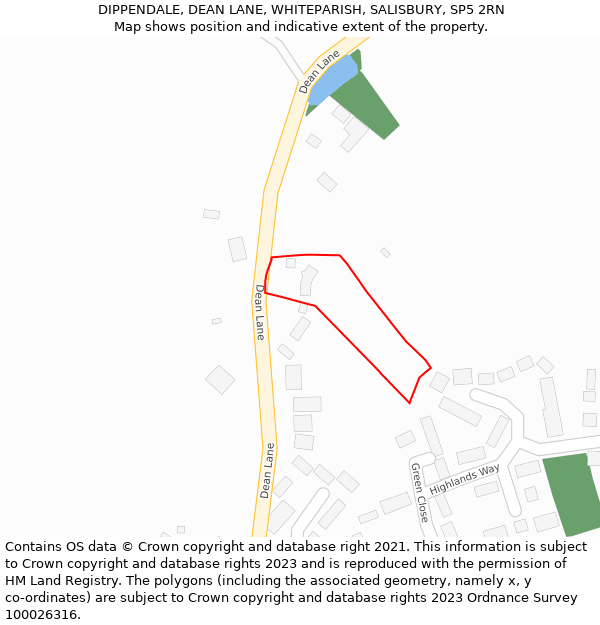 DIPPENDALE, DEAN LANE, WHITEPARISH, SALISBURY, SP5 2RN: Location map and indicative extent of plot