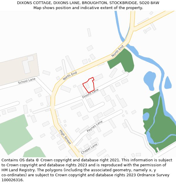 DIXONS COTTAGE, DIXONS LANE, BROUGHTON, STOCKBRIDGE, SO20 8AW: Location map and indicative extent of plot