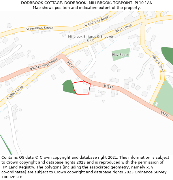 DODBROOK COTTAGE, DODBROOK, MILLBROOK, TORPOINT, PL10 1AN: Location map and indicative extent of plot