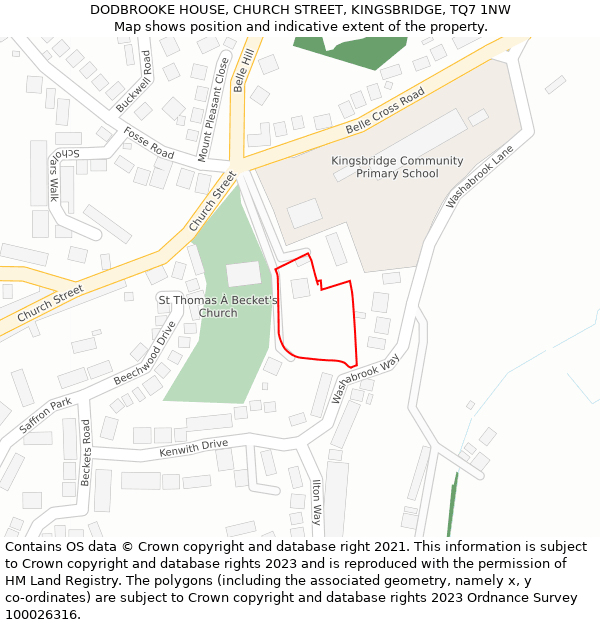 DODBROOKE HOUSE, CHURCH STREET, KINGSBRIDGE, TQ7 1NW: Location map and indicative extent of plot