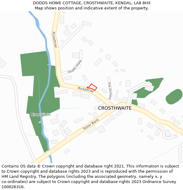 DODDS HOWE COTTAGE, CROSTHWAITE, KENDAL, LA8 8HX: Location map and indicative extent of plot