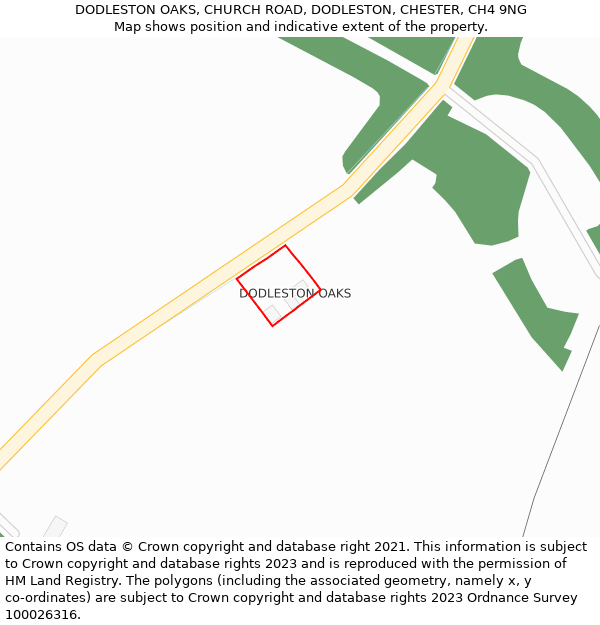 DODLESTON OAKS, CHURCH ROAD, DODLESTON, CHESTER, CH4 9NG: Location map and indicative extent of plot