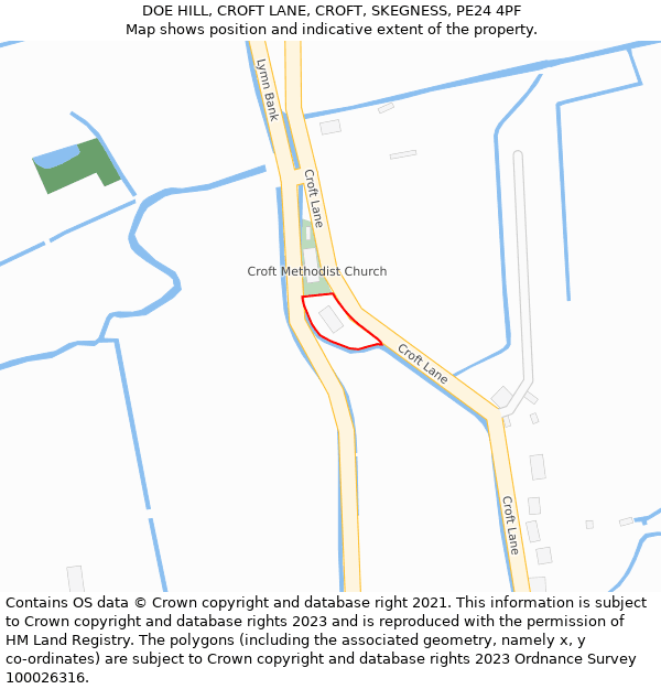 DOE HILL, CROFT LANE, CROFT, SKEGNESS, PE24 4PF: Location map and indicative extent of plot