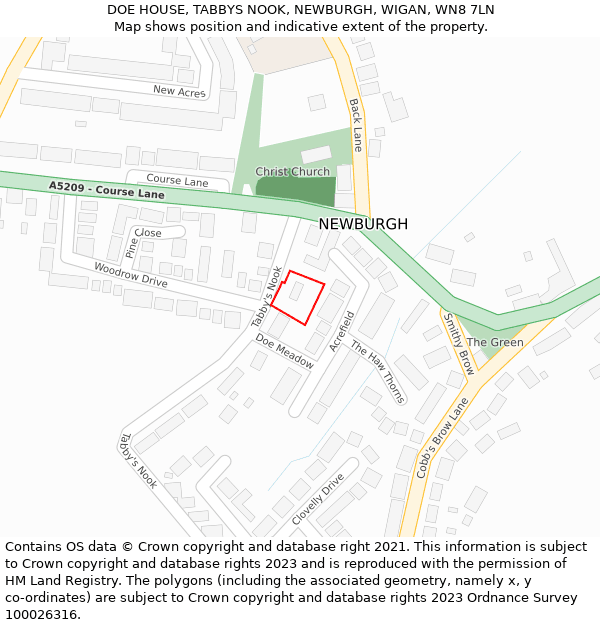 DOE HOUSE, TABBYS NOOK, NEWBURGH, WIGAN, WN8 7LN: Location map and indicative extent of plot
