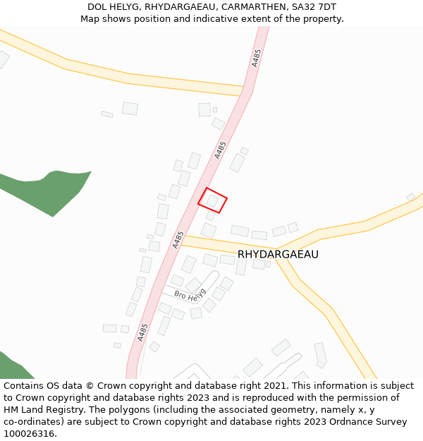 DOL HELYG, RHYDARGAEAU, CARMARTHEN, SA32 7DT: Location map and indicative extent of plot