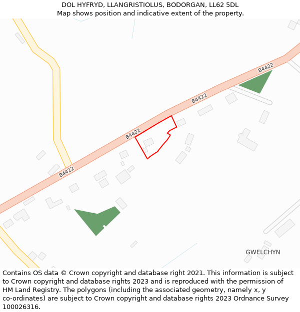 DOL HYFRYD, LLANGRISTIOLUS, BODORGAN, LL62 5DL: Location map and indicative extent of plot