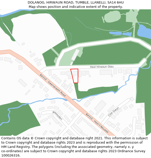 DOLANOG, HIRWAUN ROAD, TUMBLE, LLANELLI, SA14 6HU: Location map and indicative extent of plot
