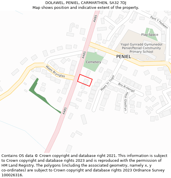 DOLAWEL, PENIEL, CARMARTHEN, SA32 7DJ: Location map and indicative extent of plot