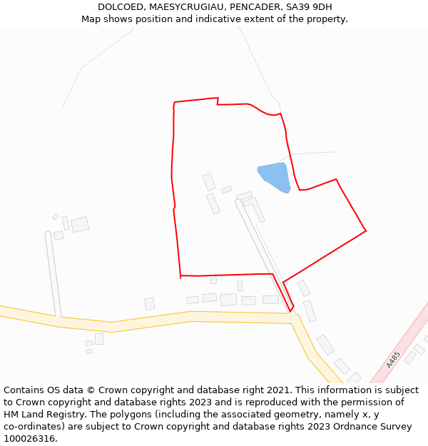 DOLCOED, MAESYCRUGIAU, PENCADER, SA39 9DH: Location map and indicative extent of plot