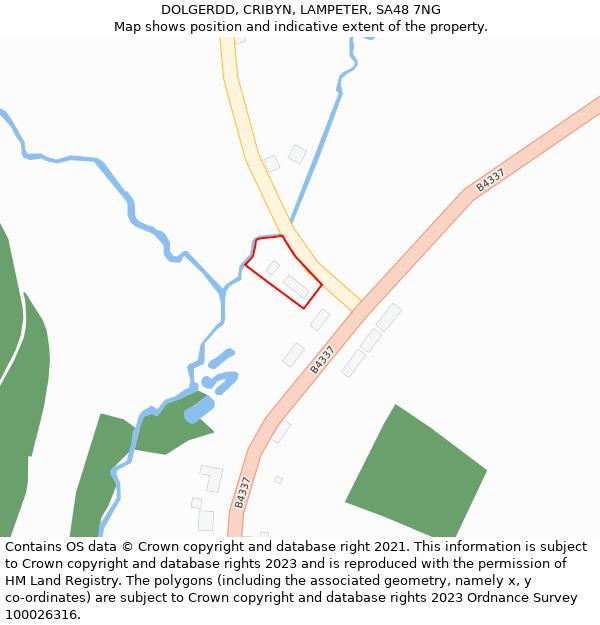 DOLGERDD, CRIBYN, LAMPETER, SA48 7NG: Location map and indicative extent of plot