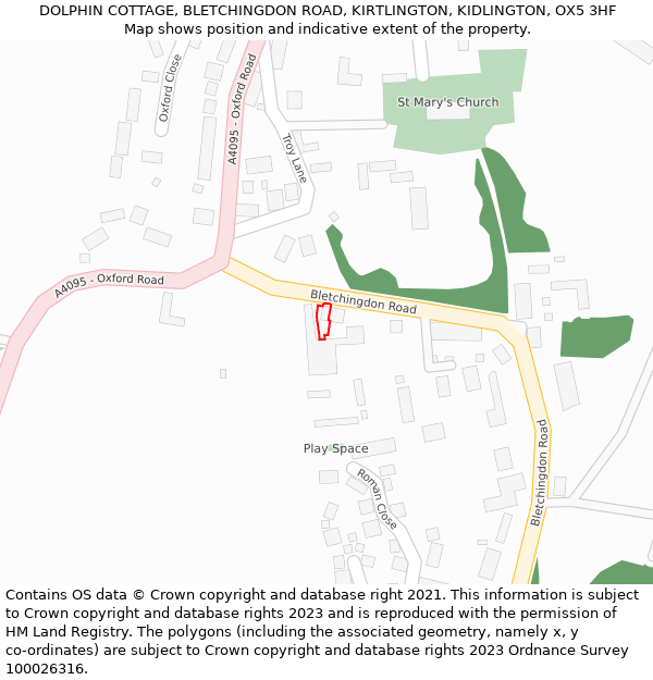 DOLPHIN COTTAGE, BLETCHINGDON ROAD, KIRTLINGTON, KIDLINGTON, OX5 3HF: Location map and indicative extent of plot