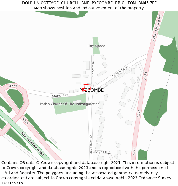 DOLPHIN COTTAGE, CHURCH LANE, PYECOMBE, BRIGHTON, BN45 7FE: Location map and indicative extent of plot
