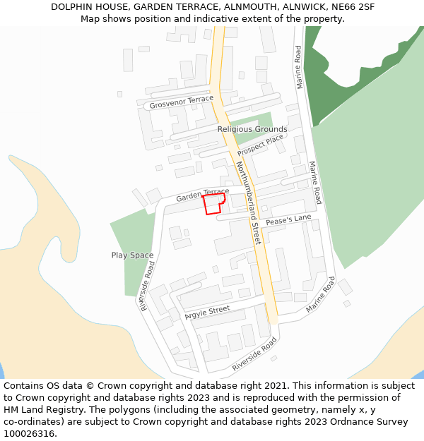 DOLPHIN HOUSE, GARDEN TERRACE, ALNMOUTH, ALNWICK, NE66 2SF: Location map and indicative extent of plot