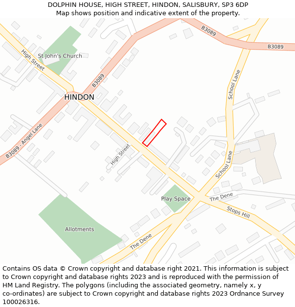 DOLPHIN HOUSE, HIGH STREET, HINDON, SALISBURY, SP3 6DP: Location map and indicative extent of plot