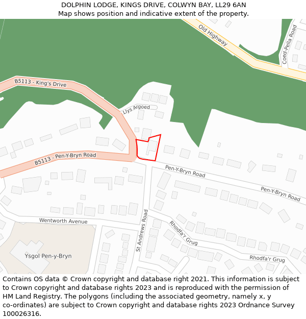 DOLPHIN LODGE, KINGS DRIVE, COLWYN BAY, LL29 6AN: Location map and indicative extent of plot