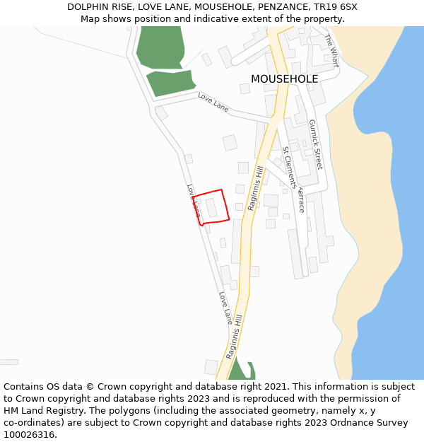 DOLPHIN RISE, LOVE LANE, MOUSEHOLE, PENZANCE, TR19 6SX: Location map and indicative extent of plot