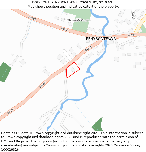 DOLYBONT, PENYBONTFAWR, OSWESTRY, SY10 0NT: Location map and indicative extent of plot