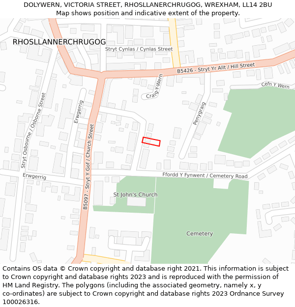 DOLYWERN, VICTORIA STREET, RHOSLLANERCHRUGOG, WREXHAM, LL14 2BU: Location map and indicative extent of plot