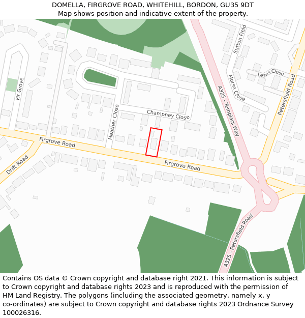 DOMELLA, FIRGROVE ROAD, WHITEHILL, BORDON, GU35 9DT: Location map and indicative extent of plot