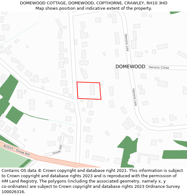 DOMEWOOD COTTAGE, DOMEWOOD, COPTHORNE, CRAWLEY, RH10 3HD: Location map and indicative extent of plot