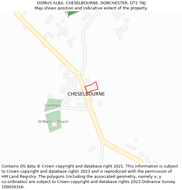 DOMUS ALBA, CHESELBOURNE, DORCHESTER, DT2 7NJ: Location map and indicative extent of plot