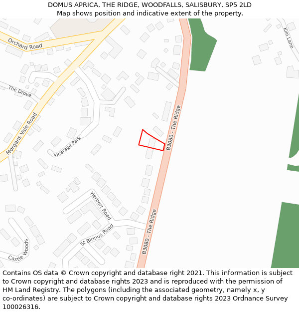 DOMUS APRICA, THE RIDGE, WOODFALLS, SALISBURY, SP5 2LD: Location map and indicative extent of plot