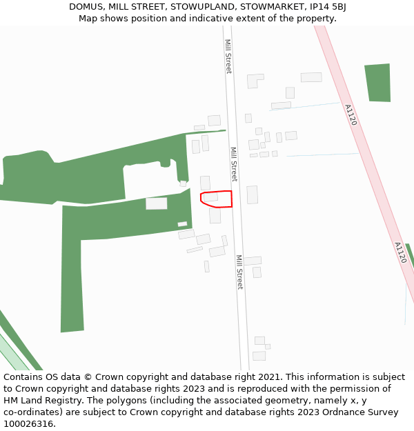 DOMUS, MILL STREET, STOWUPLAND, STOWMARKET, IP14 5BJ: Location map and indicative extent of plot
