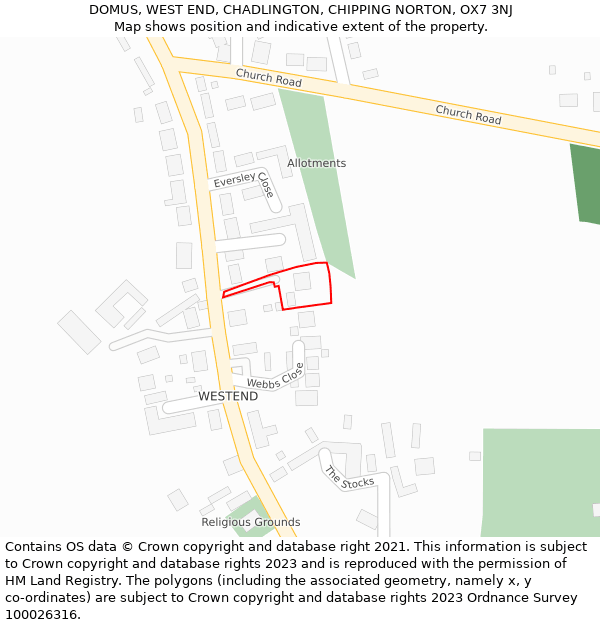 DOMUS, WEST END, CHADLINGTON, CHIPPING NORTON, OX7 3NJ: Location map and indicative extent of plot