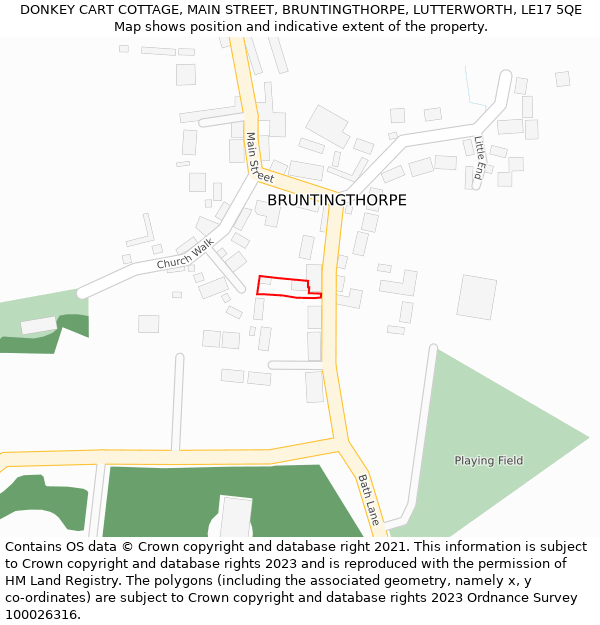 DONKEY CART COTTAGE, MAIN STREET, BRUNTINGTHORPE, LUTTERWORTH, LE17 5QE: Location map and indicative extent of plot